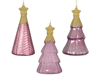 Tree Glass W Star On Top- W Gold Glitter vintage pink H12.60cm
