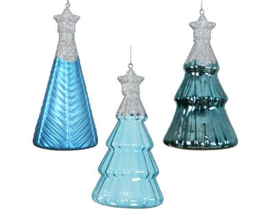 Tree Glass W Star On Top- W Silver Glitter folk blue H12.60cm