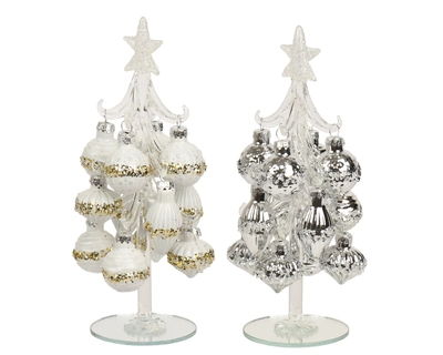 Tree Glass White Glitter Star Asst. W.8cm x H.20cm
