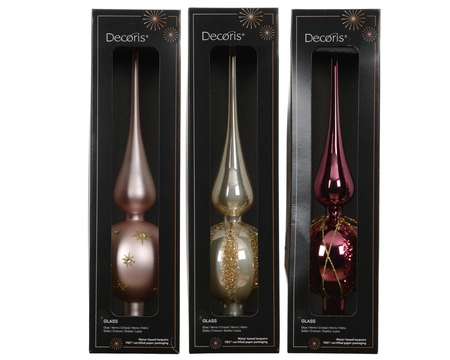 Treetopper Glass Glitter Asst. Blush/Gold/Red H.31cm - image 1