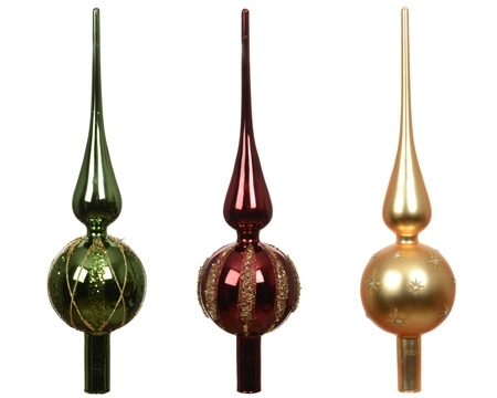 Treetopper Glass Glitter Asst. Green/Gold/RedH.31cm - image 1