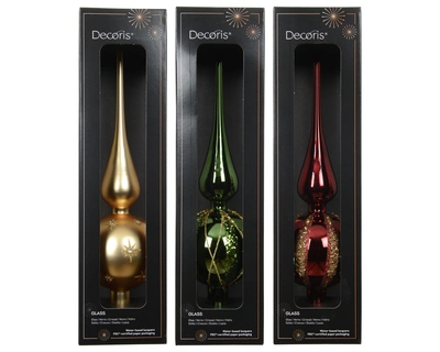Treetopper Glass Glitter Asst. Green/Gold/RedH.31cm - image 2