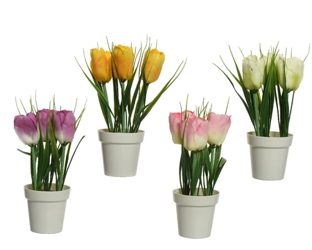 Tulip Polyester In Pot Mixed Colours H17Cm - image 1