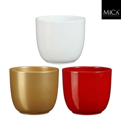 Tusca Pot Round White Red Gold 3 Asst. Pdq - H14Xd14,5Cm