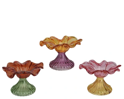 Vase Gl Flower Clear 3Col  Asst. D.16.5Cm X H.11.5Cm