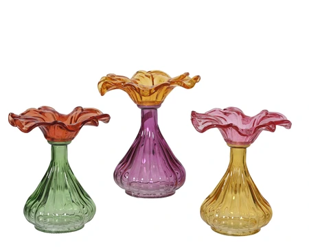 Vase Gl Flower Clear 3Col Asst. D.16.5Cm X H.19Cm