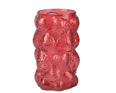 Vase Gl Strawberries Transparent Spray Color H23.00cm red