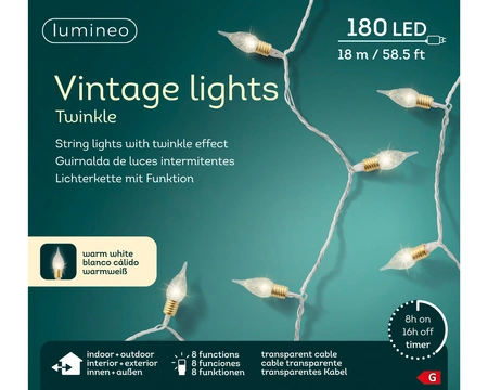 Vintage 180 LED Lights 8 Function Transparent/Warm White L.1790cm - image 3