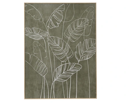 Wall Canvas Palm Leaf,Ps Frame In Natural Brown Green/White L.60Cm X H.80Cm