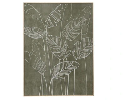 Wall Canvas Palm Leaf,Ps Frame In Natural Brown Green/White L.60Cm X H.80Cm
