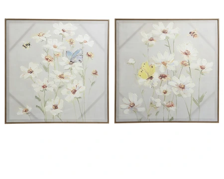 Wall Deco Canvas Square 30% Hand Paint Wood Frame 2 White W.80Cm X H.80Cm
