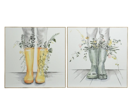 Wall Deco Canvas Square Welly Boots With Flowers L60Cm