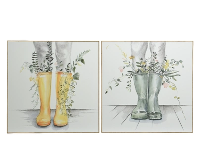 Wall Deco Canvas Square Welly Boots With Flowers L60Cm