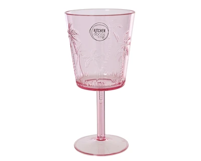 Wine Gl Embossed Palm Fuchsia Clear H.18.5Cm