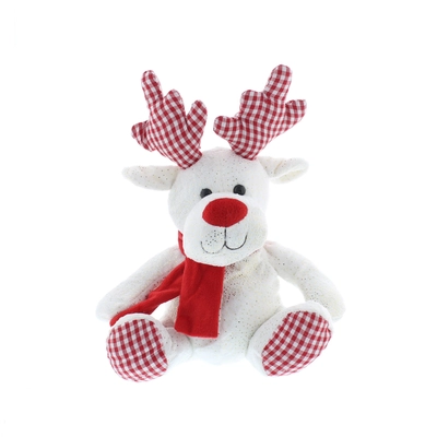 WM 19cm plush sitting white reindeer checked antlers