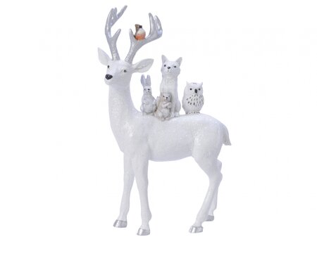 WM Poly Deer W Animals On Back White 14X22.5X40Cm