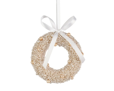 Wreath Polystyrene Bow, Pearl, Beads Pearl/Gold  H.11.8cm
