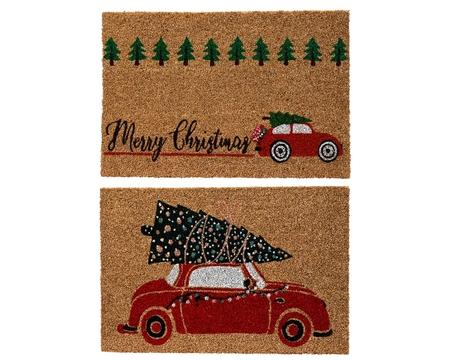 Xmas Car Doormat Coir natural/colour  L60-W40